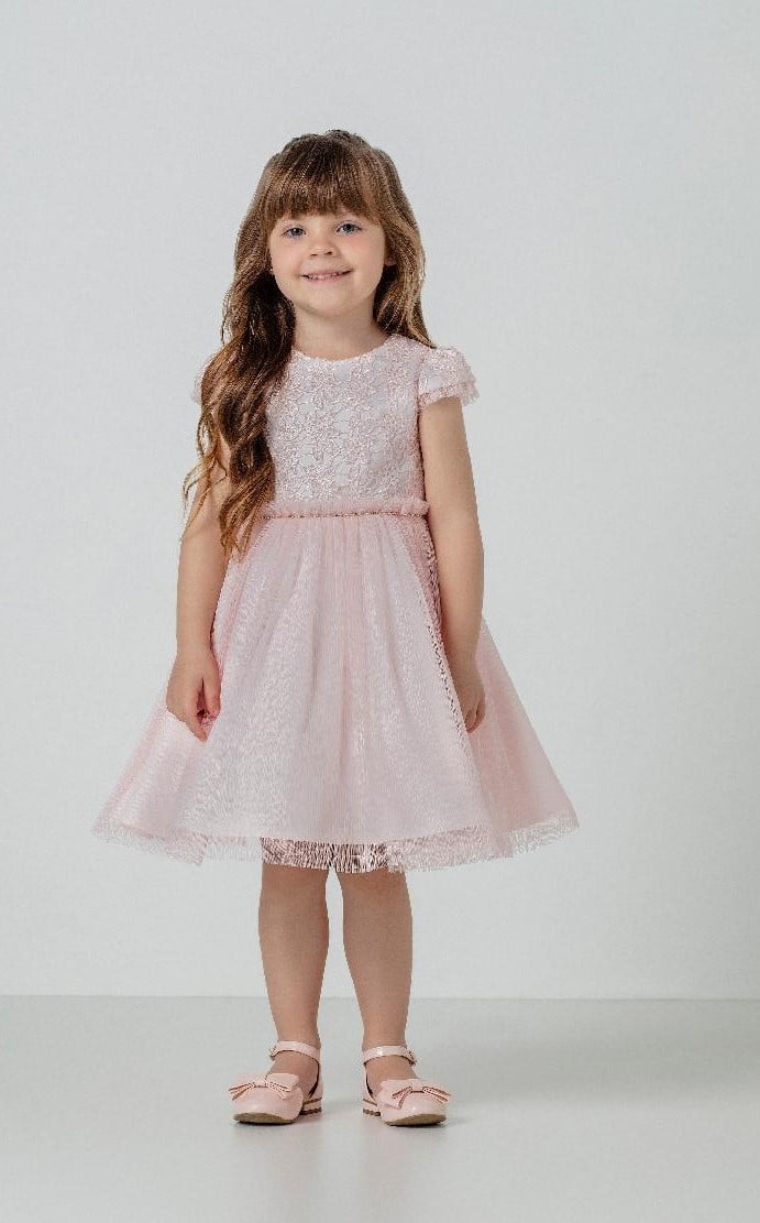 Vestido De Festa Plissado Rosa Com Strass Petit Cherie Bebe Com